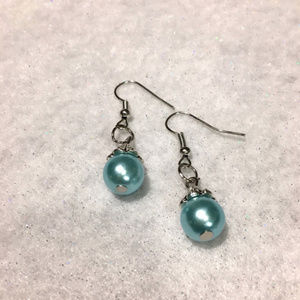 Aqua Blue Faux Pearl Earrings